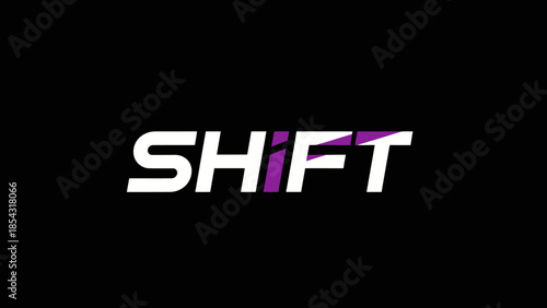 Bold shift logo text on black background with purple accent on the letter i