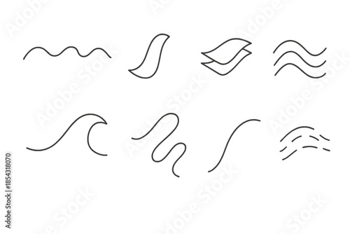 Subtle Folding Guides. Line style icons of subtle folding guides: soft ripple line, curved contour, layered pleat, delicate ridge,