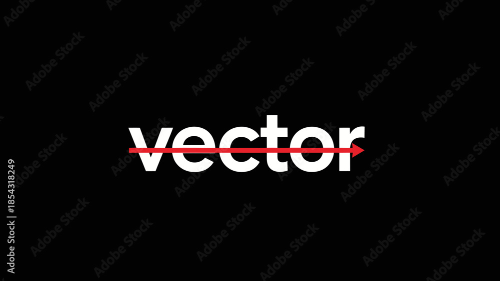 Fototapeta premium Bold white vector text on black with a red arrow graphic representing direction and movement