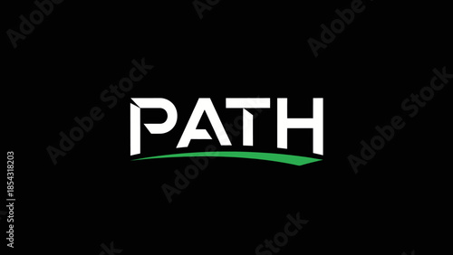 Bold White Text 'PATH' Underlined By A Sleek Green Arc On A Black Background