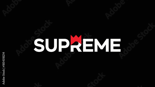 Bold White Text "SUPREME" With Red Crown Symbol On Black Background