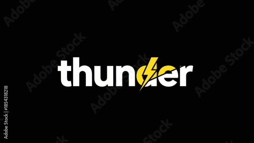 Bold white text thunder with a yellow lightning bolt symbol integrated into the word