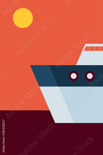 Minimalist ocean boat sunset wall art decor