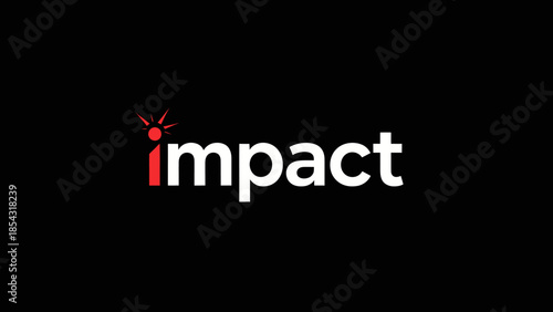 Bold white text spelling 'impact' with a stylized red dot and rays on a black background