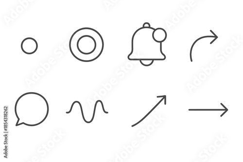 Gentle Update Icons. Line style icons of a gentle update marker: soft glow dot, calm pulse ring, light alert badge, quiet motion