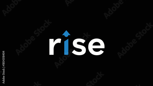 Clean typographic logo for rise with a blue upward arrow replacing the letter i