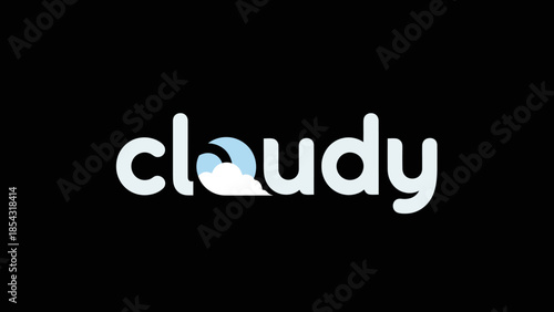 Creative wordmark logo design featuring the word cloudy with integrated cloud and moon illustration