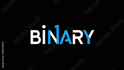 Conceptual binary code representation in white and blue on black background