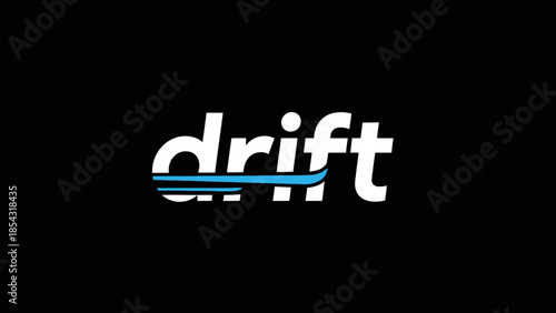 dynamic drift typography graphic with blue accents and stark black background