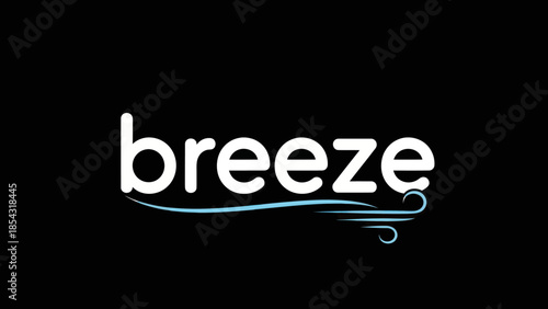 Crisp white lettering of the word breeze with stylized wind illustration against a black backdrop