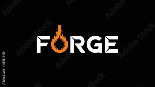 Dynamic Forge Logo with Fiery Symbol Representing Creation and Intensity