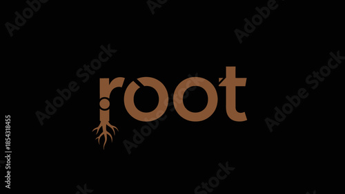 Conceptual logo design featuring the word root with an integrated tree root graphic element