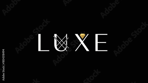 Elegant LUXE logo with diamond accent on a stark black background