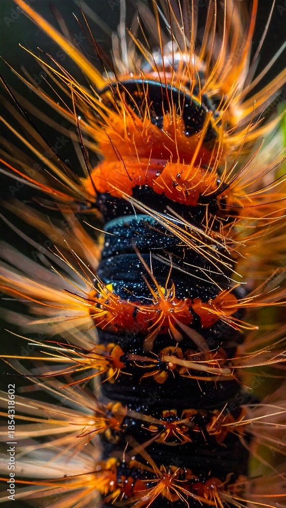 custom made wallpaper toronto digitalExtreme close-up of a vibrant orange and black hairy caterpillar with long, spiky bristles.