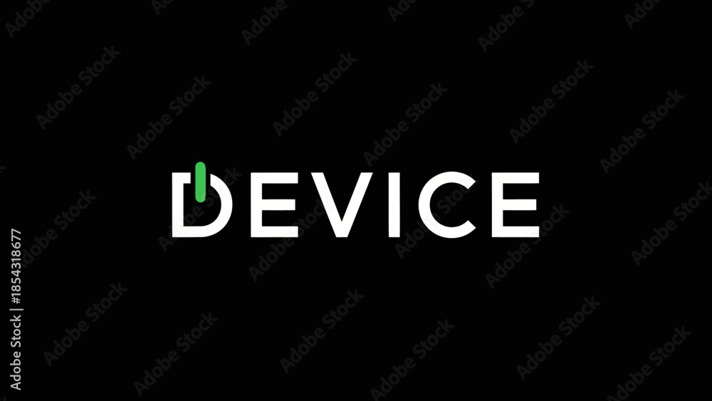 Fototapeta premium Minimalist graphic logo for the word device with a power symbol integrated into the letter d