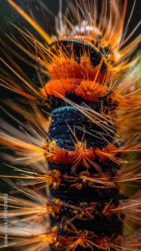 Wallpaper Mural Extreme close-up of a vibrant orange and black hairy caterpillar with long, spiky bristles. Torontodigital.ca