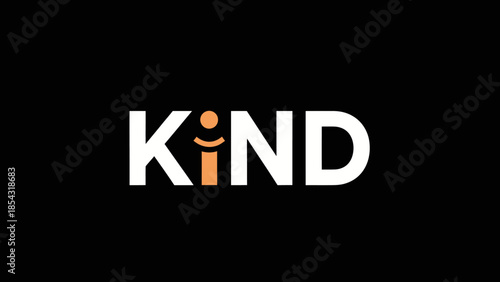 Inspiring word KIND elegantly designed with abstract human icon in orange on black background