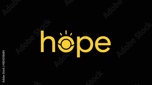 Hope illuminated in yellow on a stark black background a symbol of optimism and light