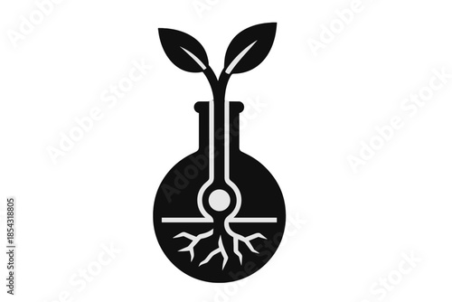 Futuristic Plant Vessel. Solid style icons of a dry plant vessel filled with xenon: translucent stem tube, gas-charged canal,