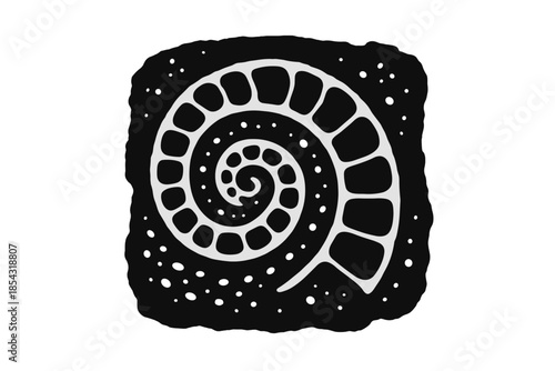 Micro Mural Swirl. Solid style icons of a tiny organism fresco in a spiral: micro mural swirl, shell-paint cell spiral, organic