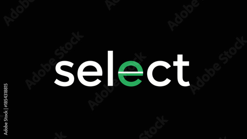 Minimalist modern word mark selection choice highlighted with a vibrant green letter e against black
