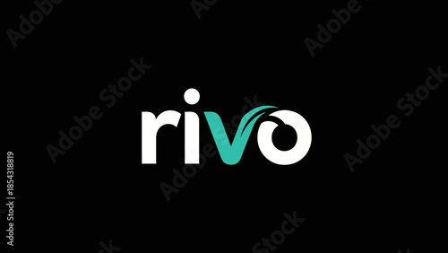 Minimalist logo with the word rivo and a stylized leaf element on a black background