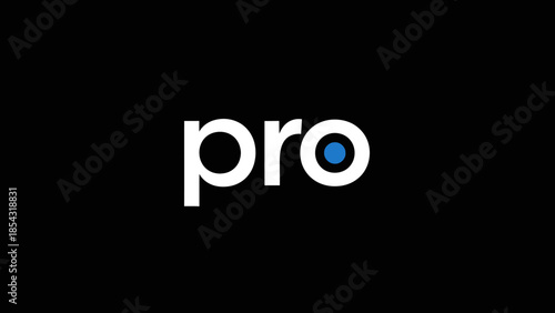 Minimalist white text 'pro' with a blue dot accent on a black background
