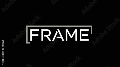 Minimalist white word frame design on a plain black background