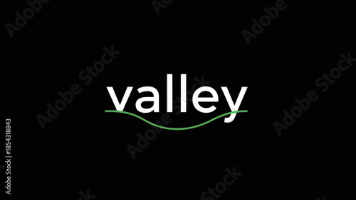Minimalist word art displaying the word valley with a simple green line graphic element