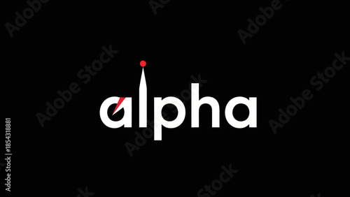 Modern abstract logo design with the word alpha in white on black background