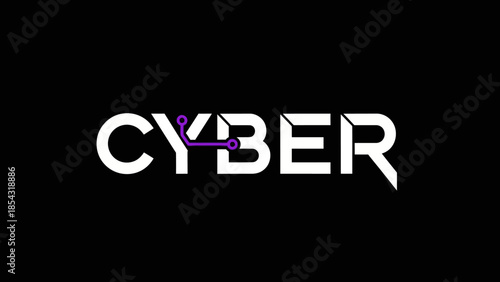 Modern and minimalist cyber word graphic with futuristic circuit element