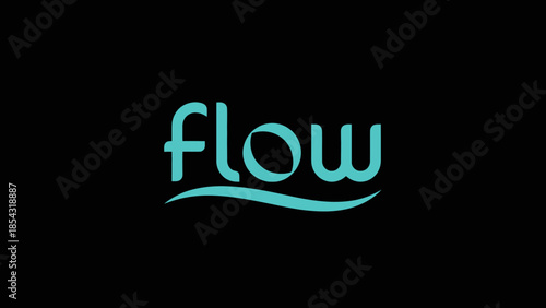 modern abstract typography word flow in elegant teal blue against a stark black background