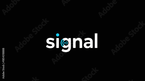 Modern abstract signal logo featuring a blue dot and concentric circles integrated into the letter g