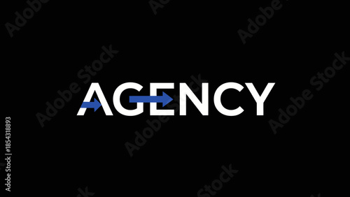 Modern abstract typography showcasing the word agency with a stylized blue arrow integrated