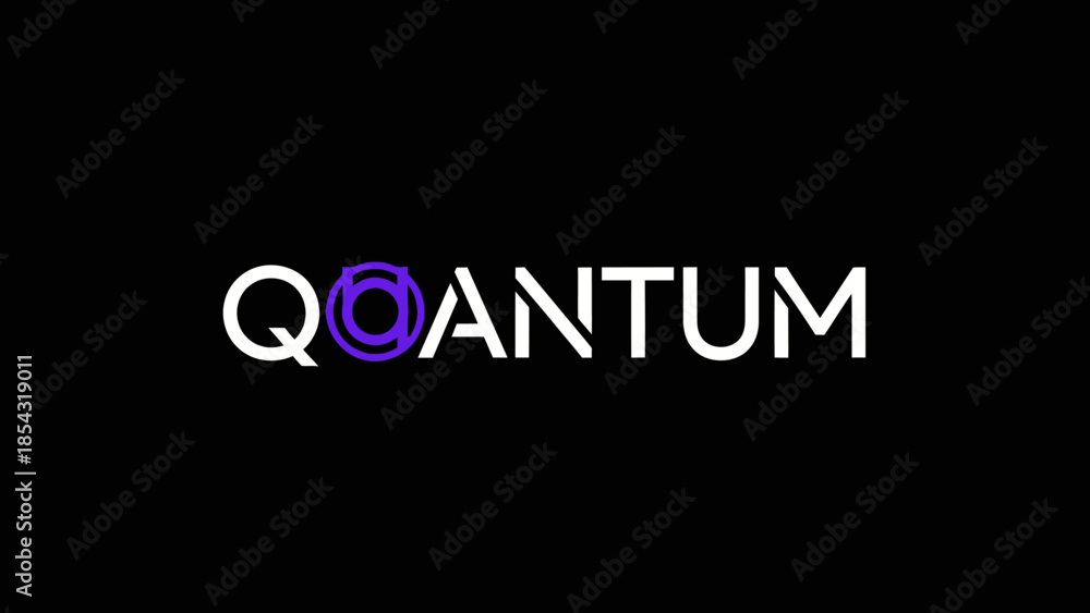 Fototapeta premium Modern Quantum Wordmark Logo Design on Black Background Simple and Elegant