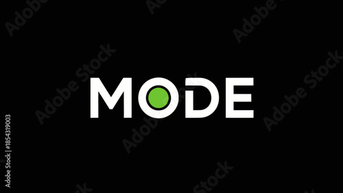 Modern minimalist typography featuring the word mode with a green dot accent on black