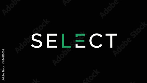 Modern minimalist wordmark logo design for SELECT with a vibrant green accent