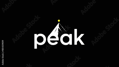 Modern peak logo design with mountain and sun graphic element incorporated into typography