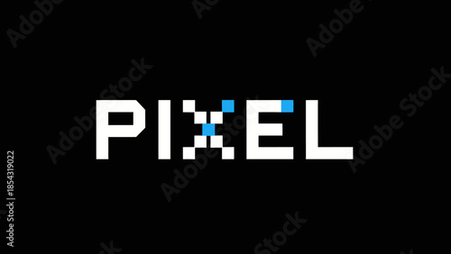 Modern pixelated text logo design featuring the word pixel in white on black