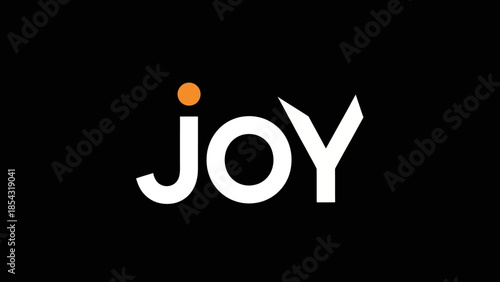 Modern typographic representation of the word joy in white and orange on a black background