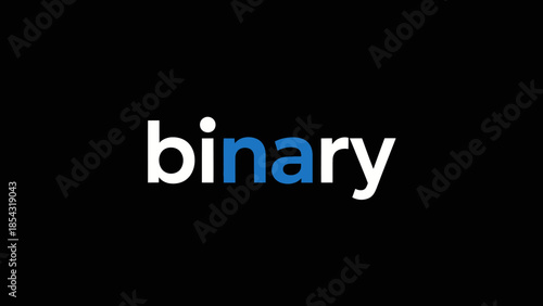 Modern typography featuring the word binary in bold white and blue on black