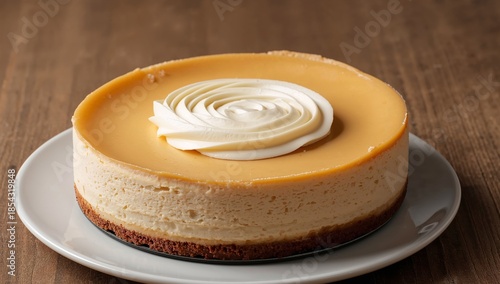 Golden Glaze Dessert with Swirled Topping a Delightful Still Life Composition.