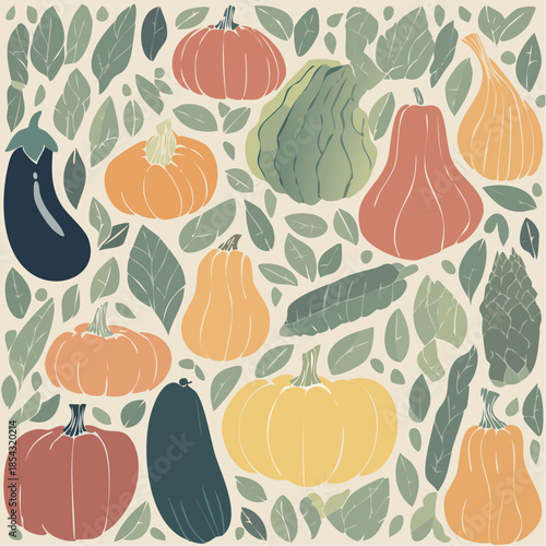 Colorful Illustration of Various Vegetables.