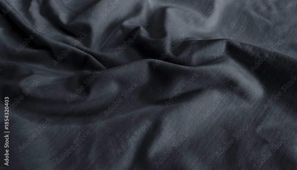 Fototapeta premium Dark columbia blue gray fabric background with wavy folds Minimal natural cotton textile surface. Calm, elegant photo. Luxury branding, fashion mockups, skincare visuals, clean design. Knitwear