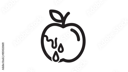 A simple illustration of a bitten apple with juice dripping from it