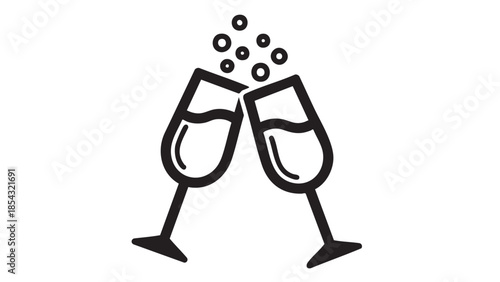 Two champagne glasses toasting with bubbly drinks in a celebratory atmosphere