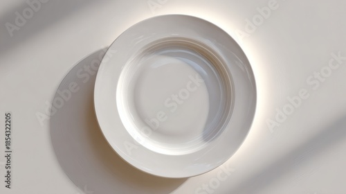 Minimal white plate top view with soft shadow for clean mockup