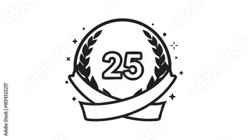 Celebrating Twenty Fifth Anniversary with Laurel Wreath and Ribbon Emblem Design