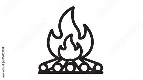 A campfire burns brightly on a serene camping trip at dusk in the wilderness