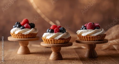 Tartlets Trio. A Symphony of Textures and Hues, Composed of Fresh Berries and Delicate Cream.